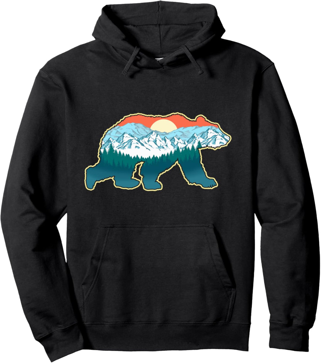 Bear Silhouette Great Outdoors Nature Graphic Pullover Hoodie