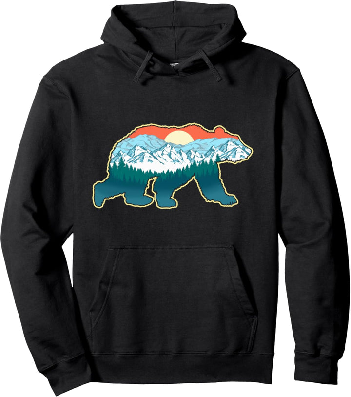 Bear Silhouette Great Outdoors Nature Graphic Pullover Hoodie