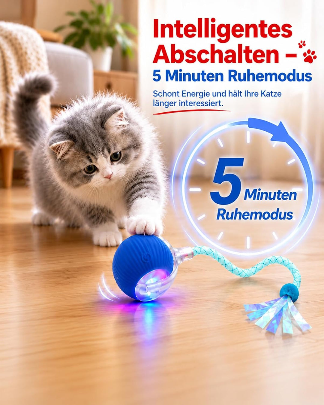 Interaktives Katzenspielzeug 2 Stück elektrisch Ball LED 3 Spielmodi | Ball mit Schwanz,selbstbeschä