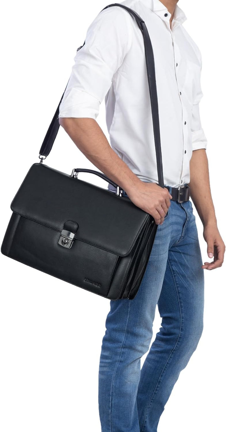 STILORD 'Angelo' Vintage Aktentasche Echtleder mit 15.6 Zoll Laptop-Fach Grosse Businesstasche mit Z