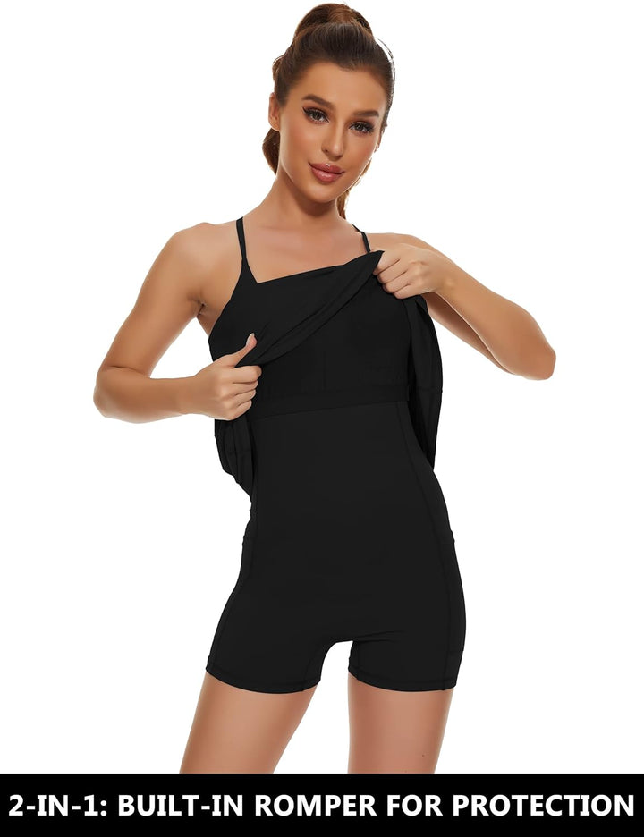 Desol Damen-Tenniskleid, Golf-Trainingskleid mit integrierten BH- und Shorts-Taschen, sportliche Tra
