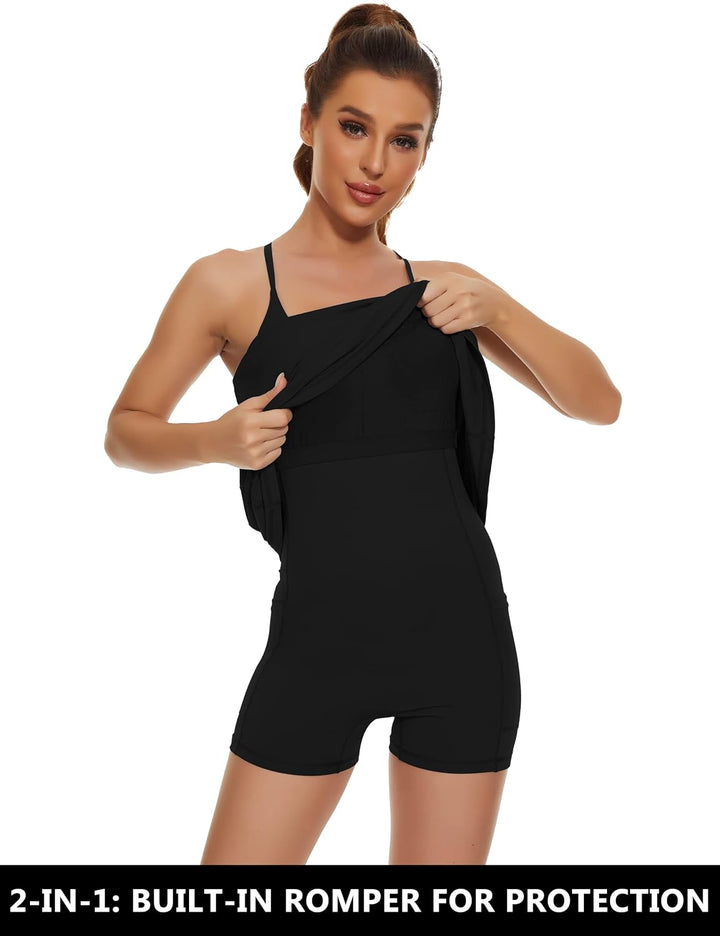 Desol Damen-Tenniskleid, Golf-Trainingskleid mit integrierten BH- und Shorts-Taschen, sportliche Tra