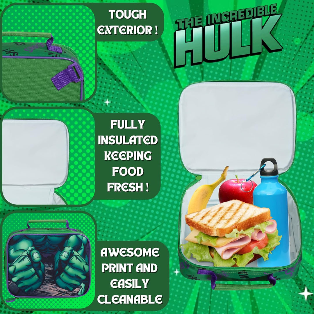 The Hulk Rucksack mit Lunchtasche für Kinder, Marvel Schultasche, 2-teilig, passendes isoliertes Lun