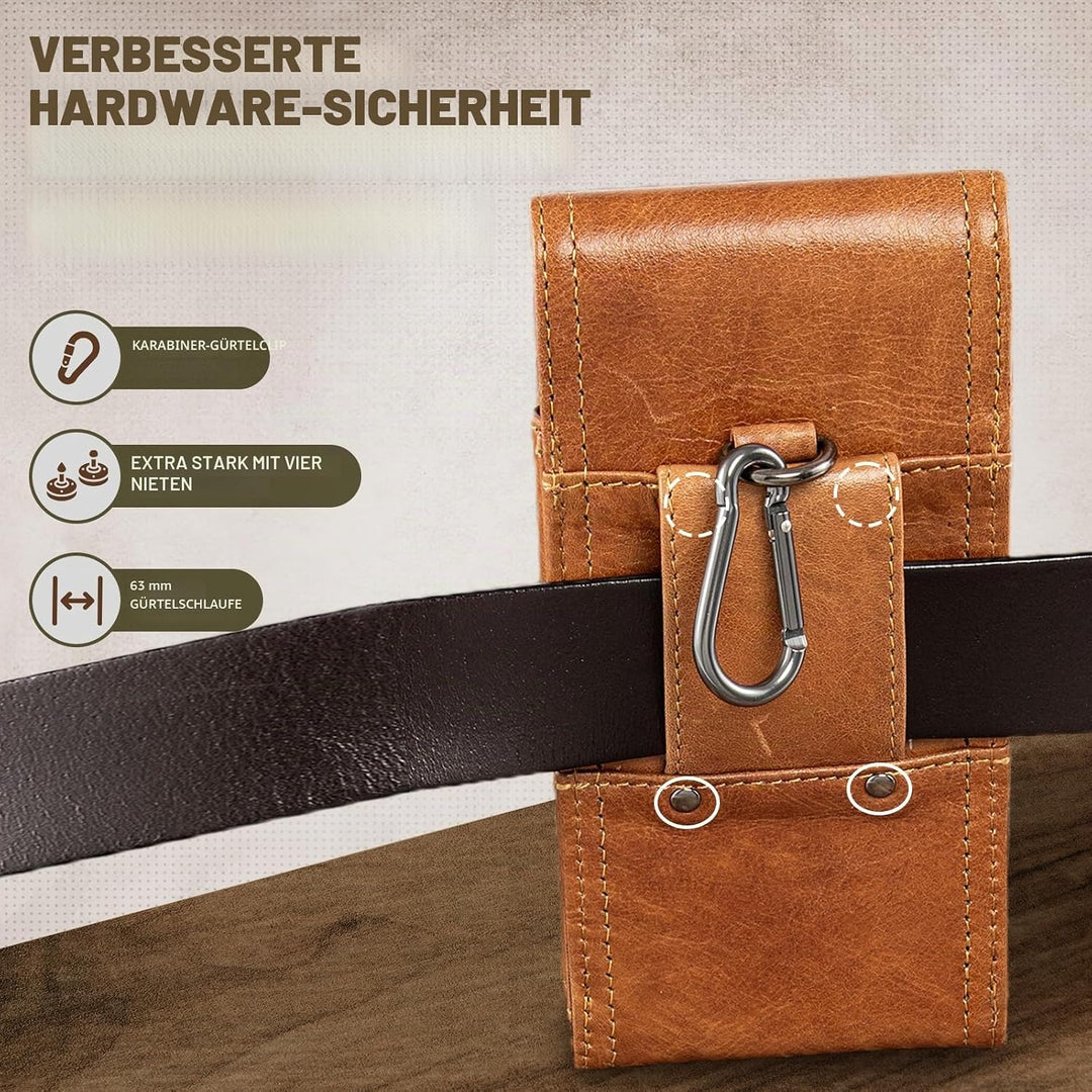 hengwin Horizontal Echtes Leder Handy Holster für iPhone 15 14 Pro Max, 14 Plus, Gürtelclip Gürtelta