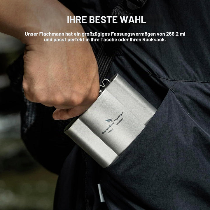 iBasingo Flachmänner aus Titan 240ml Ultraleichter kleiner Flachmann für Spirituosen Tragbare Reise