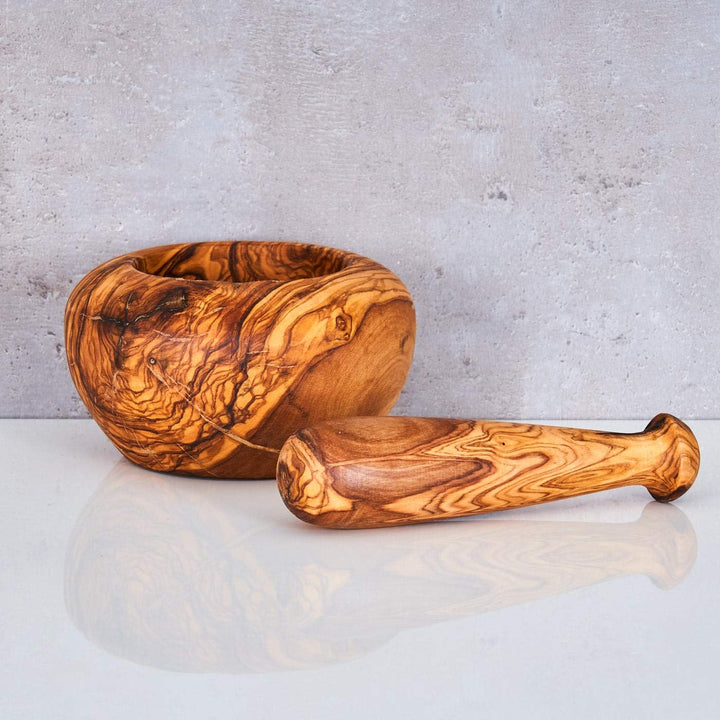 levandeo Mörser H6cm Olivenholz Holzmörser Stössel Wie gegriffen Holz Gewürzmühle Küche Natur Unikat