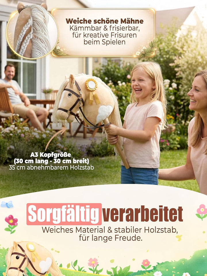 Hobby Horse Steckenpferd – Handgefertigtes Stockpferd für Kinder 4–12Jahre - Realistisches Hobby Hor
