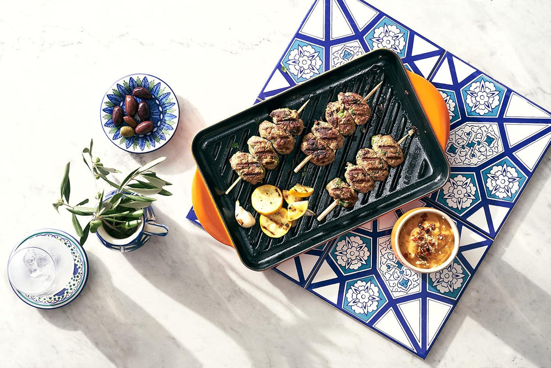 LE CREUSET Rechteckige Grillplatte aus Gusseisen, Für alle Herdarten inkl. Induktion geeignet, Schwa