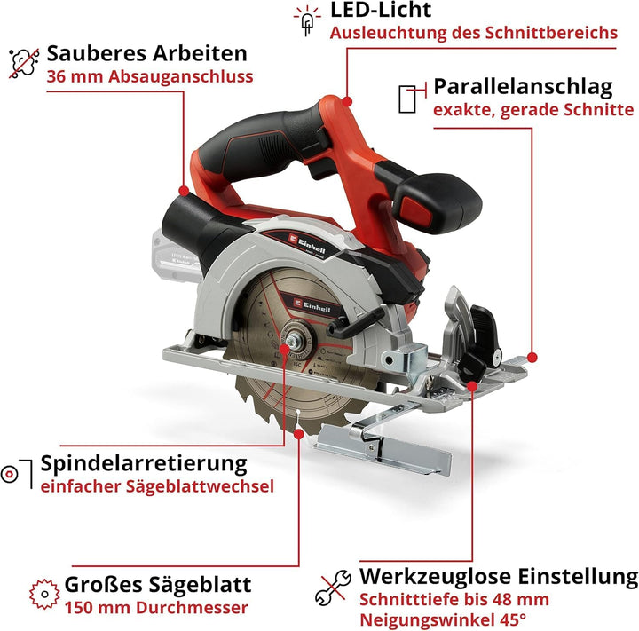 Einhell Akku-Handkreissäge TE-CS 18/150 Li-Solo Power X-Change (18 V, Li-Ion, Ø150 x Ø10 mm Sägeblat