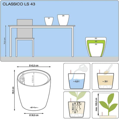 LECHUZA CLASSICO Premium LS 43 silber metallic 16088 43.5x43.5x39.5 cm Silber Metallic Single, 43.5x