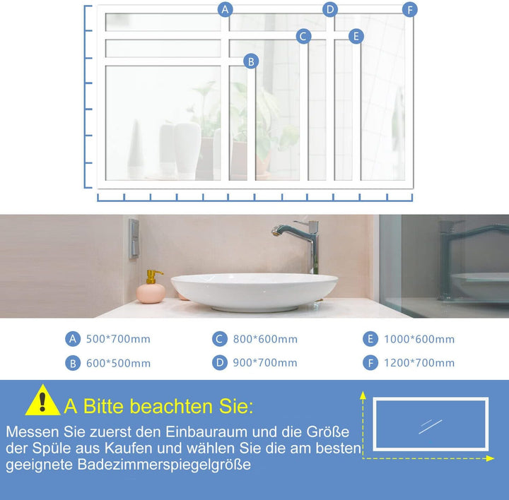 Badspiegel mit Beleuchtung 50x70 cm LED Spiegel Bad mit Touch-Schalter Beschlagfrei Badezimmerspiege