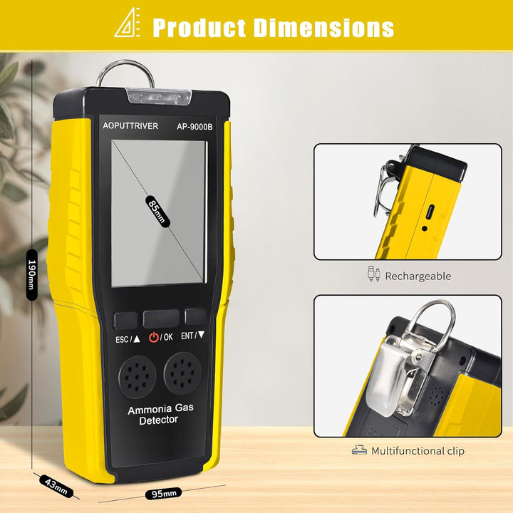 Ammoniak Gas Detektor 9000B, 0~100PPM Akustischer Optischer Alarm NH3 Luftqualitätsmessgerät für Ind
