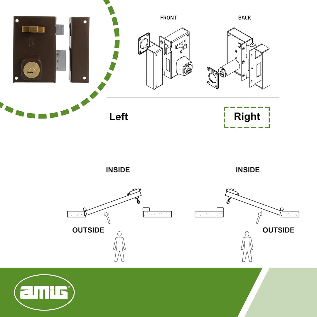 Amig - Aufschraubschloss DIN rechts mit Schliesshebel, Falle und Ziehgriff für Holztüren Mod. 75-72