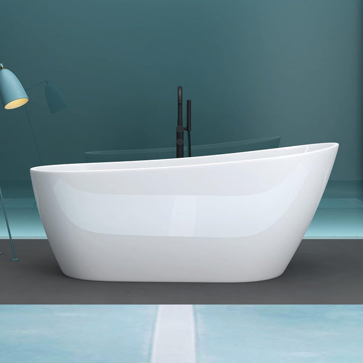 Mai & Mai freistehende Acryl-Badewanne Oval Standbadewanne Weiss inkl. Push-Open Ablaufgarnitur Brei