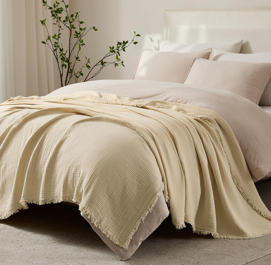 R.SHARE 100% Baumwolle Musselin Decke 130x150cm, 4-lagige Atmungsaktive Weiche Baumwolldecke Sommerd