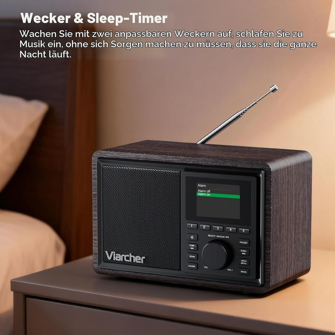DAB/DAB+ &amp; FM Digitalradio mit Bluetooth, Küchenradio mit Dual-Weckfunktion, Schlaf-Timer, 60 Sender