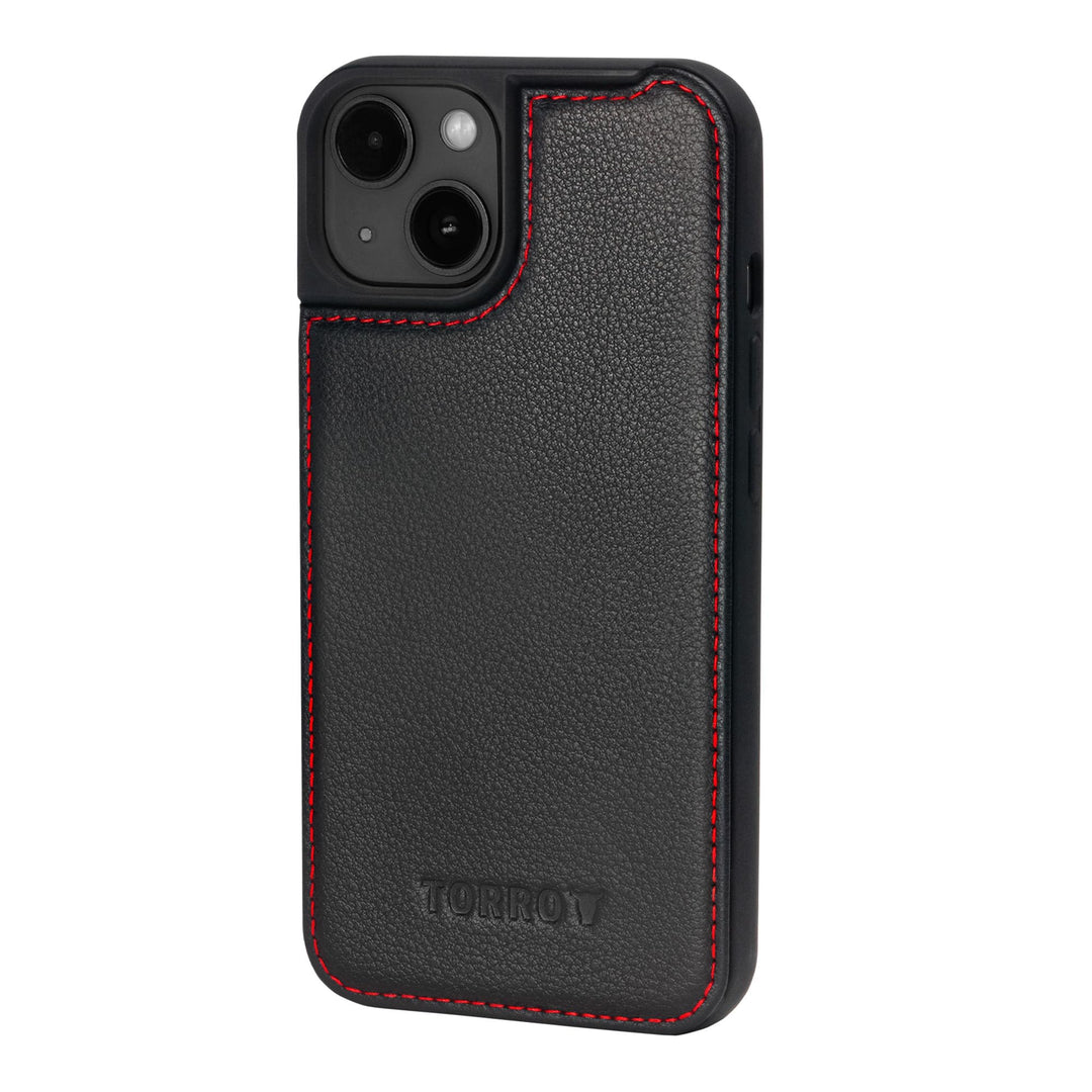 TORRO Hülle Leder Kompatibel mit iPhone 15 Plus – Premium Leder Bumper Hülle - Schwarz Schwarz mit r