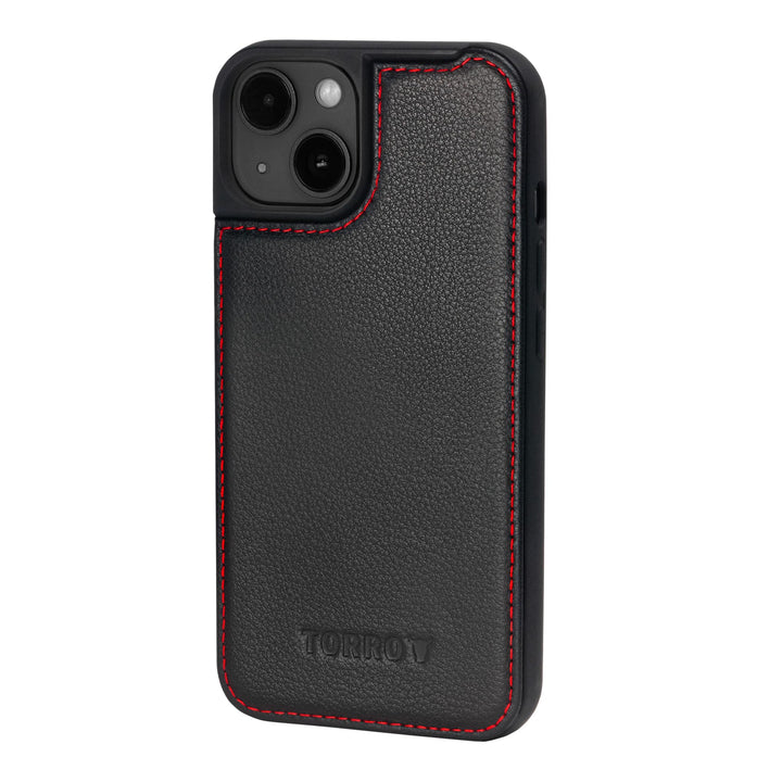 TORRO Hülle Leder Kompatibel mit iPhone 15 Plus – Premium Leder Bumper Hülle - Schwarz Schwarz mit r