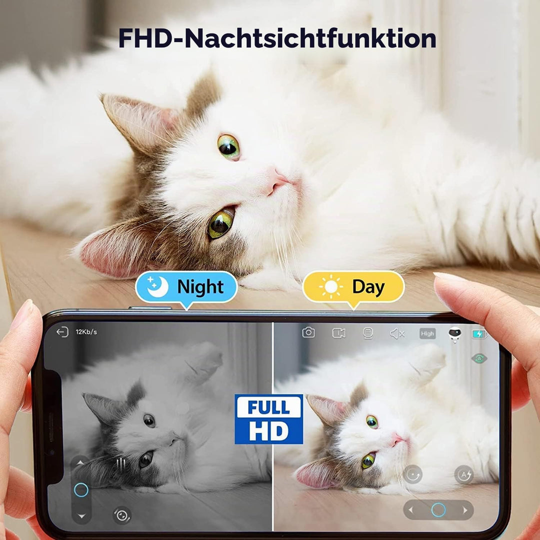 Enabot EBO SE Heimtierkameras mit EBO ROLA-PET App,1080P WLAN Mobiler Überwachungskamera Innen mit N