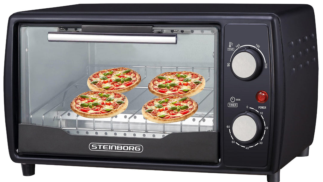 Mini Backofen | 1000 Watt | 10 Liter | inkl. Backblech und Grillrost | Pizzaofen | 90°-230°C | 60 mi