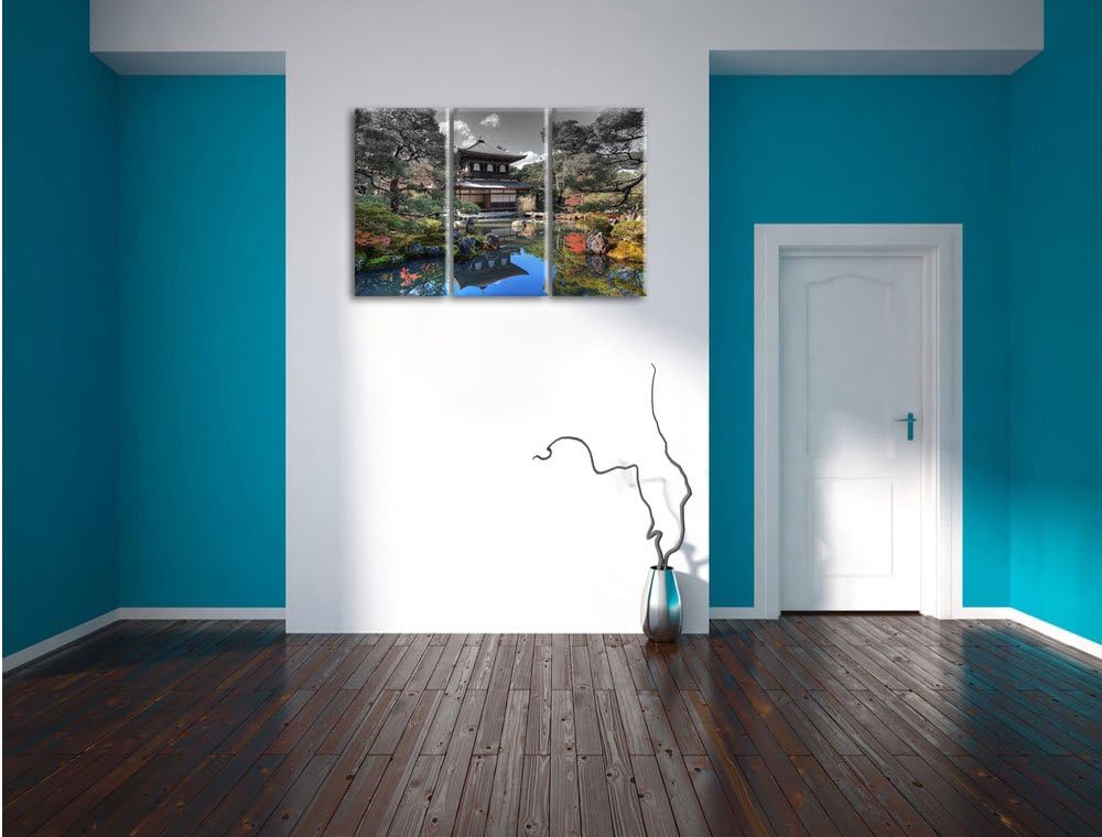 Pixxprint Ginkaku-ji-Tempel in Kyoto / 3-Teilig/Gesamtmass 120cm Leinwandbild bespannt auf Holzrahme