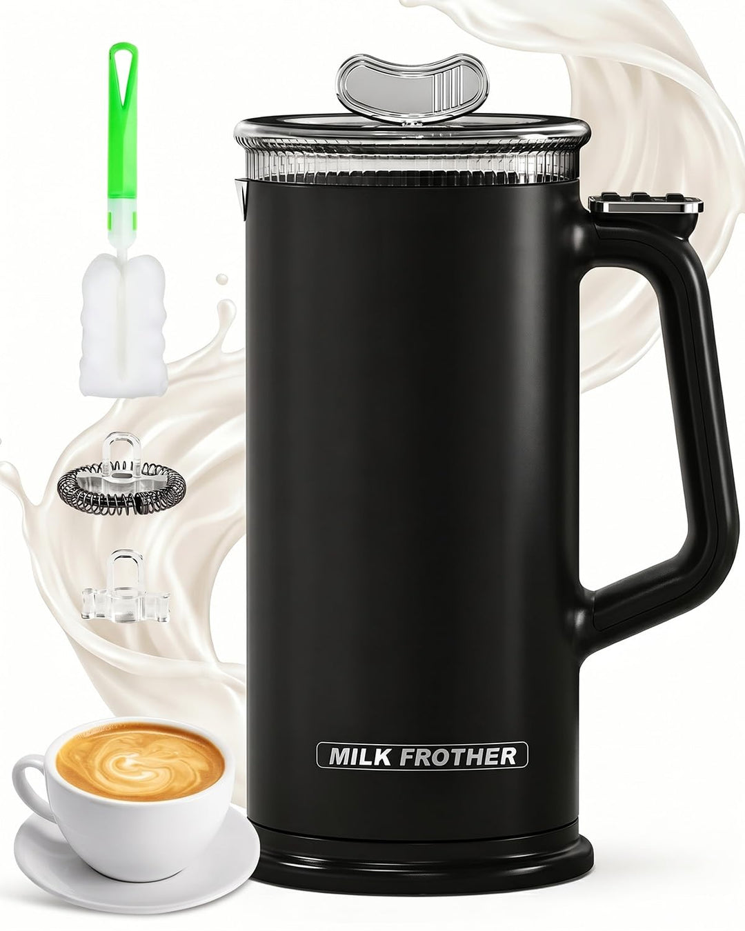 Milchaufschäumer Elektrisch 4-in-1, 350ml Automatischer Milchaufschäumer für Heisser und Kalter Milc