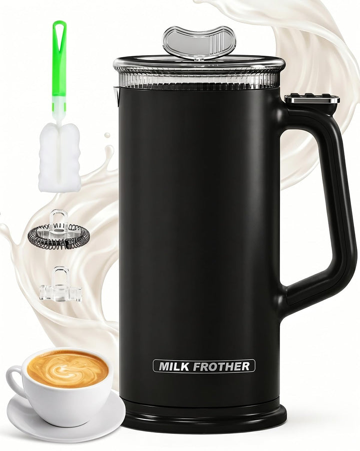 Milchaufschäumer Elektrisch 4-in-1, 350ml Automatischer Milchaufschäumer für Heisser und Kalter Milc