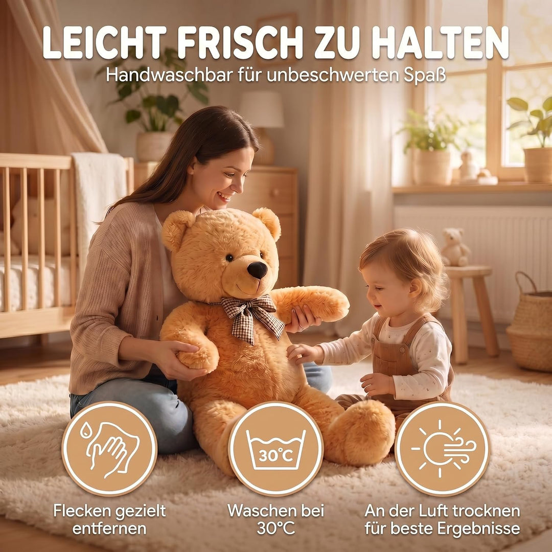 Feluna Riesen Teddybär XXL Kuschelbär 120 cm gross Plüschbär - Original Teddy Bär mit Schleife Hellb