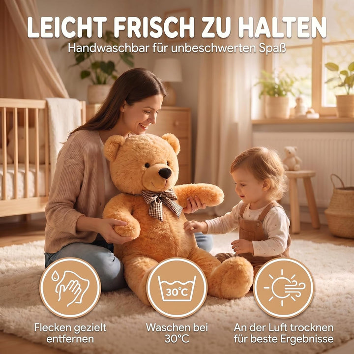 Feluna Riesen Teddybär XXL Kuschelbär 120 cm gross Plüschbär - Original Teddy Bär mit Schleife Hellb