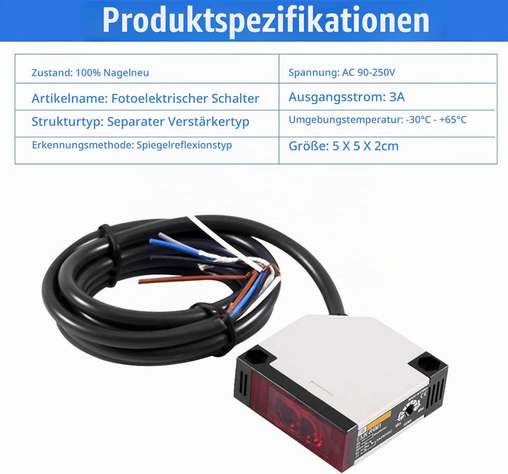 Keenso Reflexlichtschranke, 1 Stk E3JK-R4M1 Reflexions-Lichtschranke AC 90-250V 3A Lichtschranke Spi