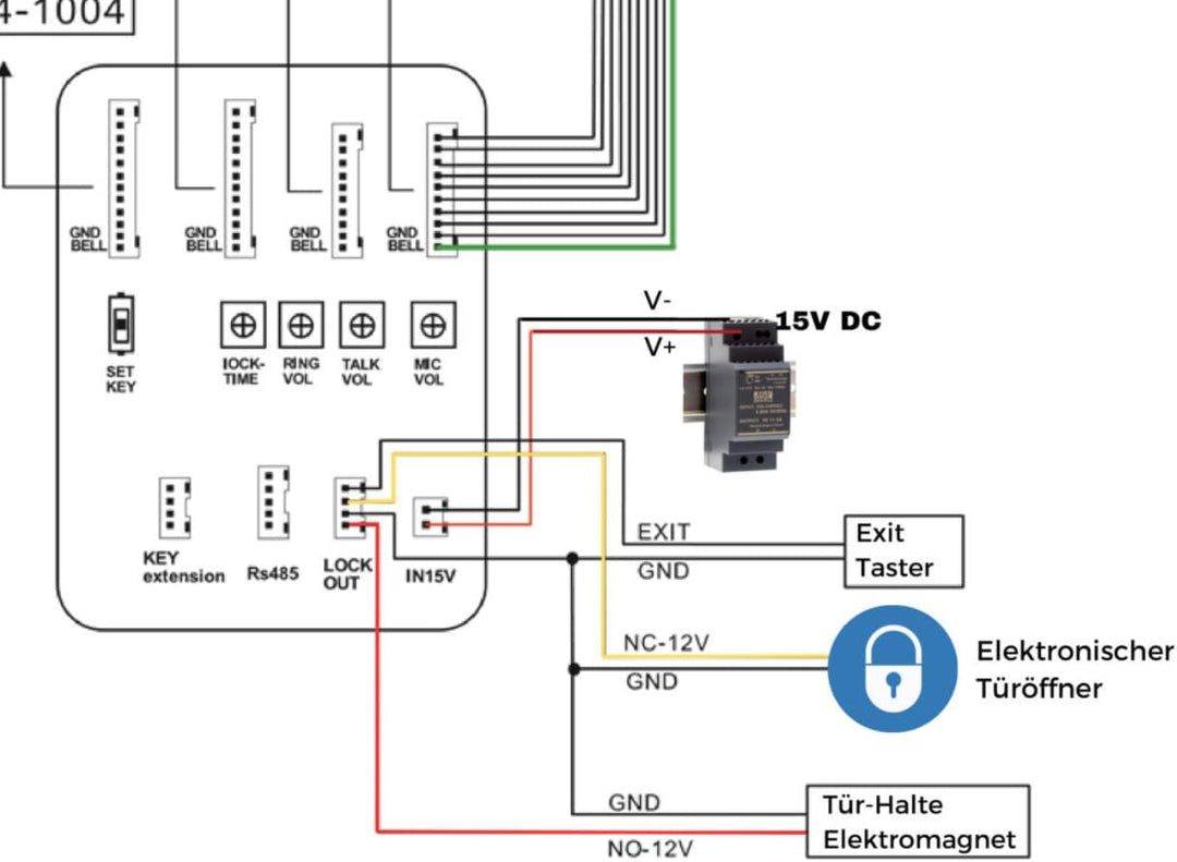 Türsprechanlage 2 Drähte mit RFID-Leser und Vandalensicherung, komplett mit Telefonen und Stromverso