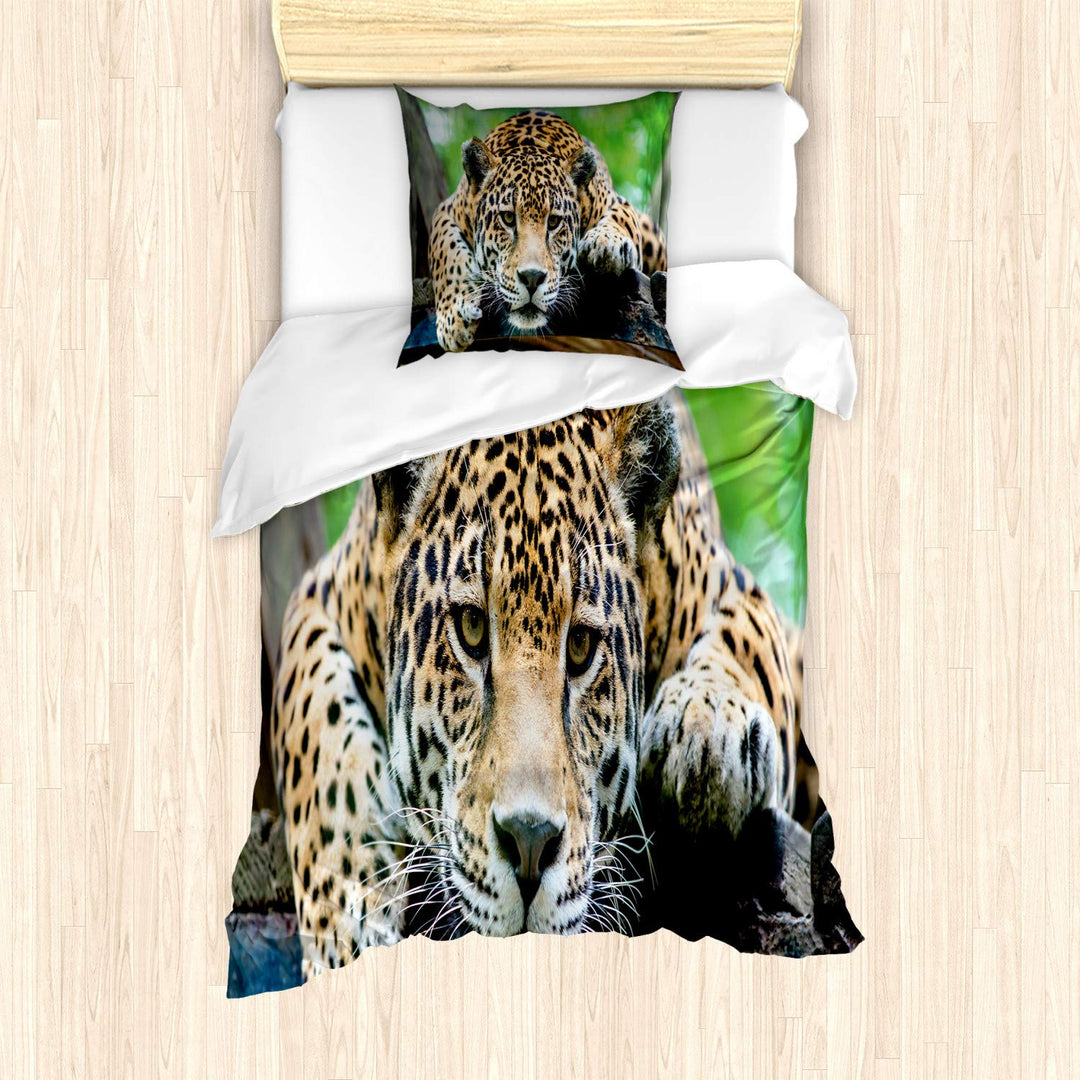ABAKUHAUS Jaguar Bettbezug Set für Einzelbetten, Wildkatze Feline Dschungel, Milbensicher Allergiker