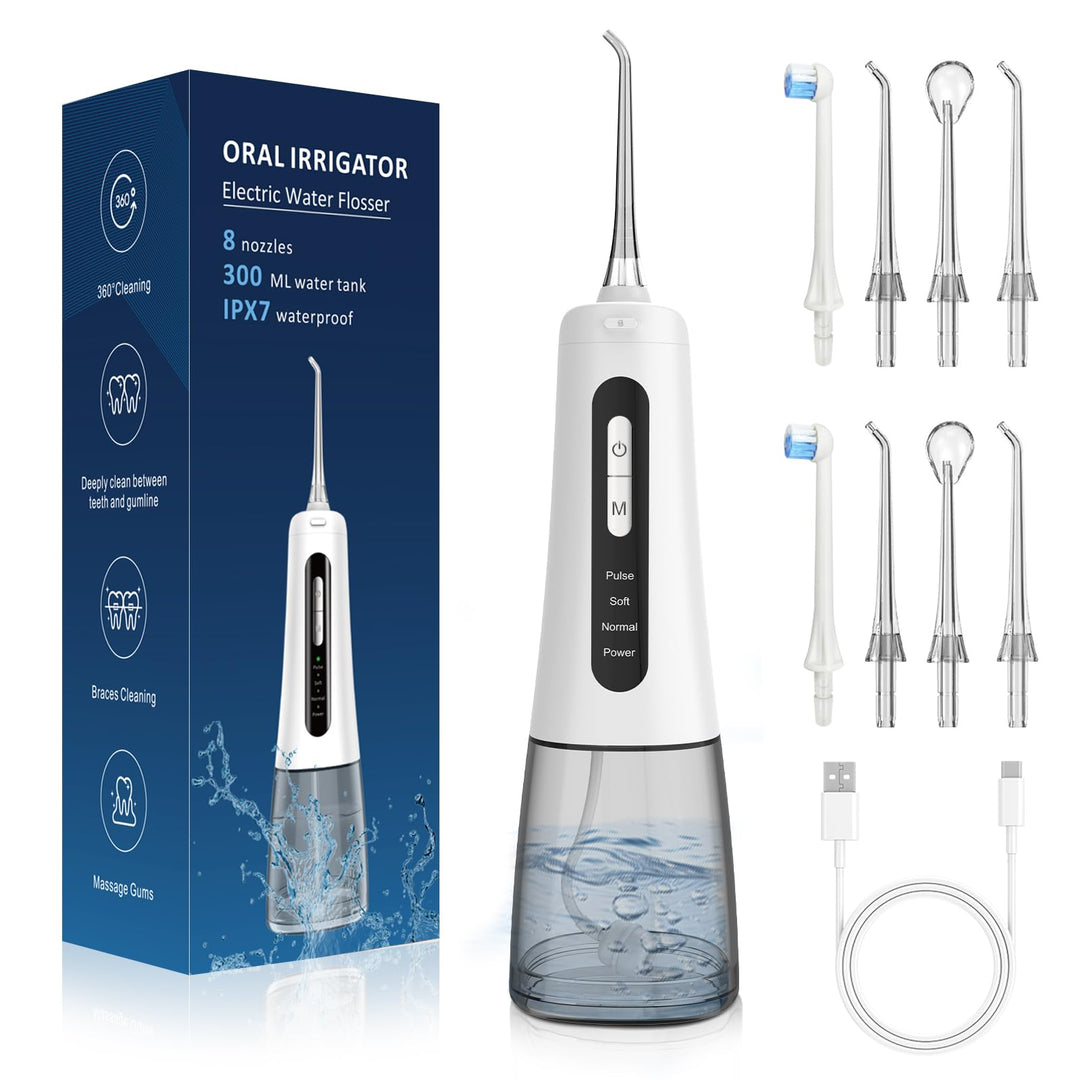 Munddusche Testsieger 2026 mit 300ML Wassertank, 4 Modi Water Flosser Kabellose Zahnreinigung, IPX7