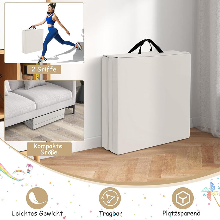 COSTWAY 180 x 60 x 5 cm Weichbodenmatte klappbar, Gymnastikmatte tragbar, Yogamatte wasserabweisend,