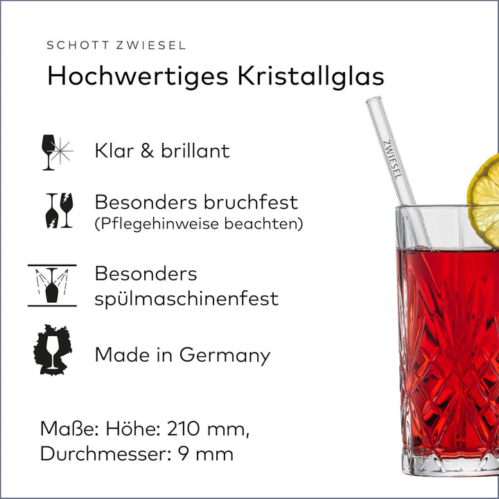SCHOTT ZWIESEL Glastrinkhalm lang (4-er Set), Strohhalme aus Glas mit Baumwollbürste, spülmaschinenf