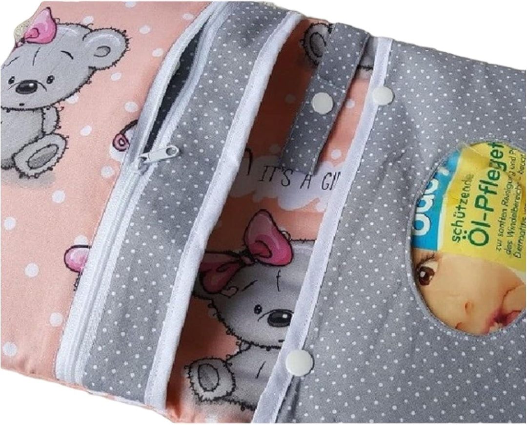XXL Windeltasche Teddy Bärchen apricot grau Punkte Wunschname