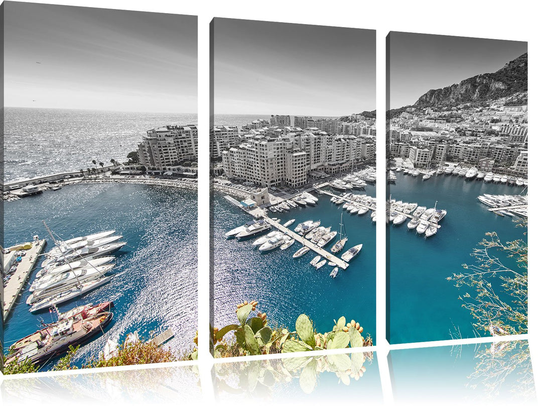 Pixxprint Atemberaubende Küste von Monaco als Leinwandbild | Grösse: 3 Teilig (120x80) | Wandbild| K