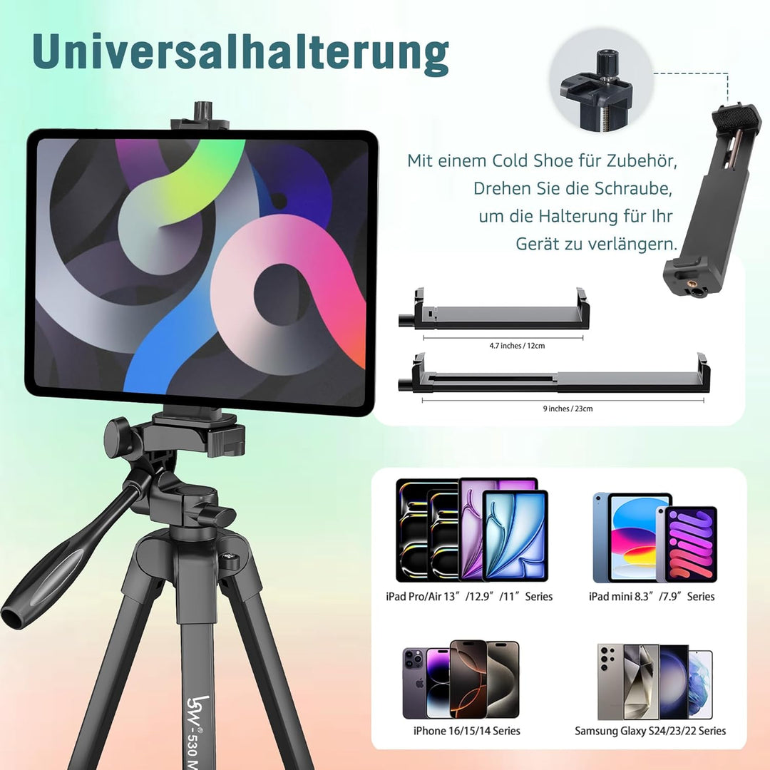 Stativ, Lusweimi 153 cm Kamerastativ für iPad Pro & iPhone Kompatibel mit Tablet/iPad Pro 12,9 Zoll/