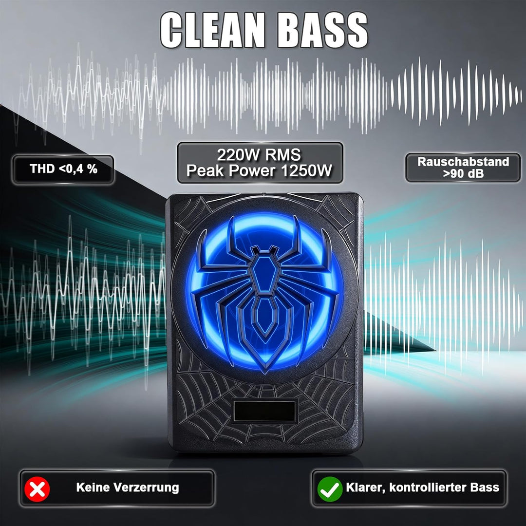 Subwoofer Auto Aktiv Unter Sitz 10 Zoll 1250W Ultra Flach Bassbox Tieftonlautsprecher Mit Verstärker
