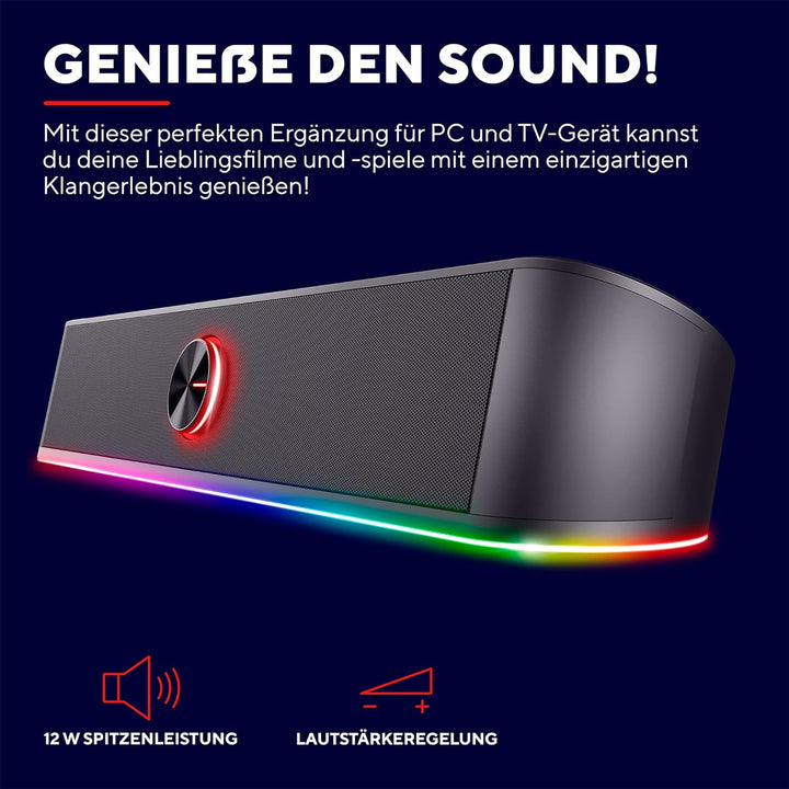 Trust Gaming Stereo Soundbar mit RGB Beleuchtung GXT 619 Thorne - Computer Boxen, 2.0 Lautsprecher m