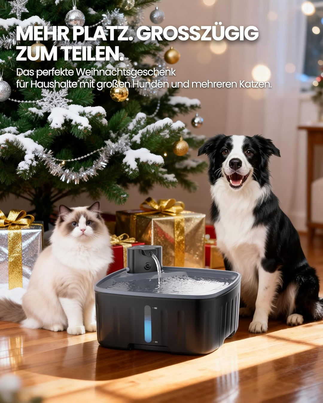 Kittyspout Trinkbrunnen für Hunde Kabellos, 8L/ 270 oz Grosse Hundebrunnen/Katzenbrunnen mit Bewegun