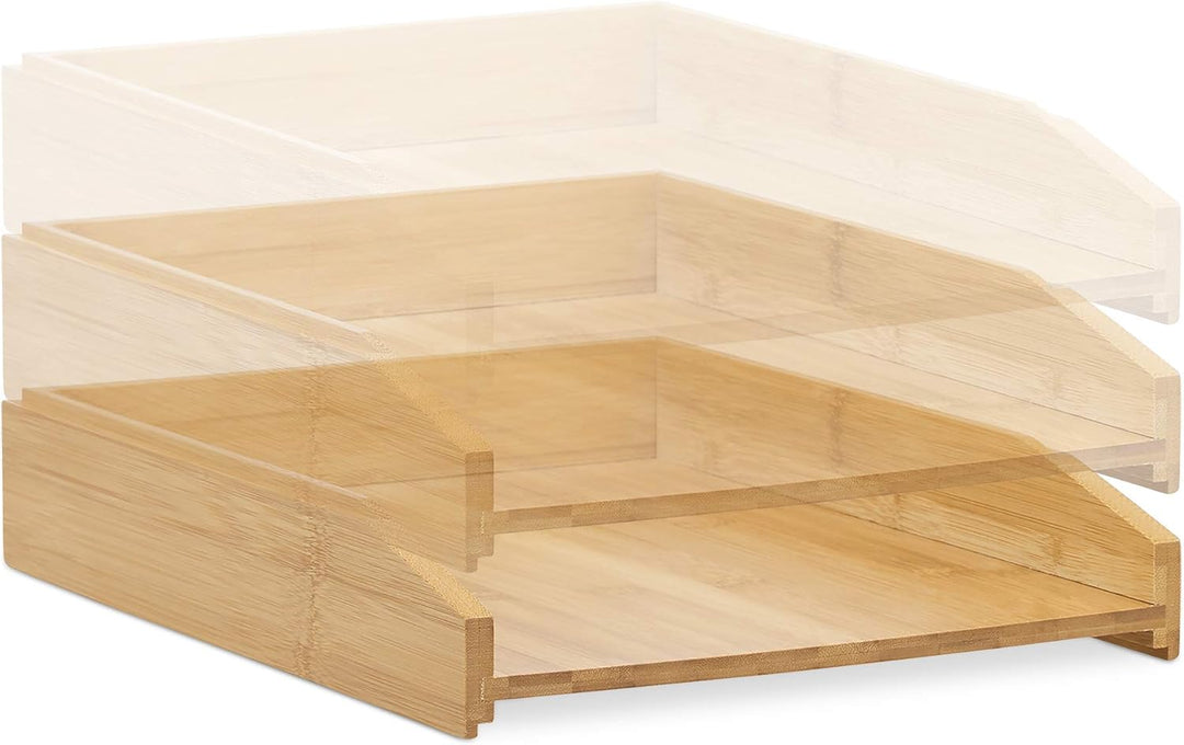 4 x Dokumentenablage, stapelbar, DIN A4 Papier, Büro, Schreibtisch, Briefablage aus Bambusholz, 6 x
