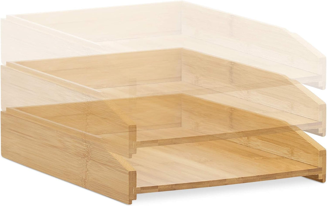 5 x Dokumentenablage, stapelbar, DIN A4 Papier, Büro, Schreibtisch, Briefablage aus Bambusholz, 6 x