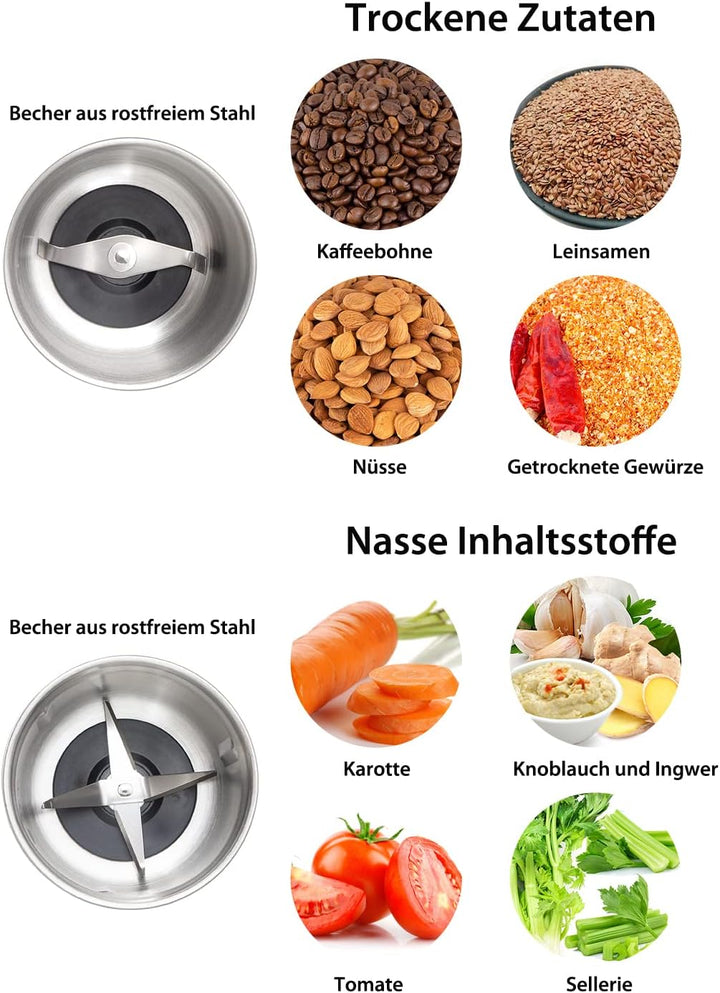 DR MILLS DM-7412M Elektrische Gewürz- und Kaffeemühle, Mühle und Hackmesser, abnehmbarer Becher, abw