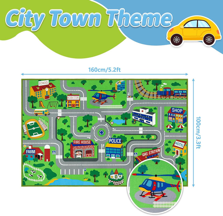 Capslpad Kinderteppich 100x160cm rutschfest Stadtplan Spielteppich Pädagogischer Spielteppich Maschi