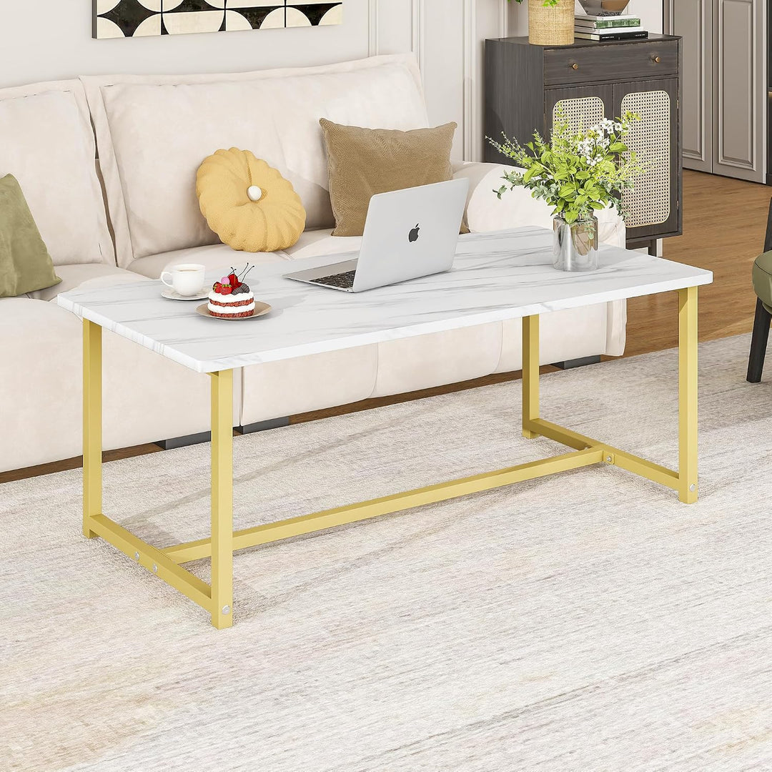 Modern Rechteckiger Couchtisch, Wohnzimmertisch mit Metall Gestell, Industrie-Design, Einfache Aufba