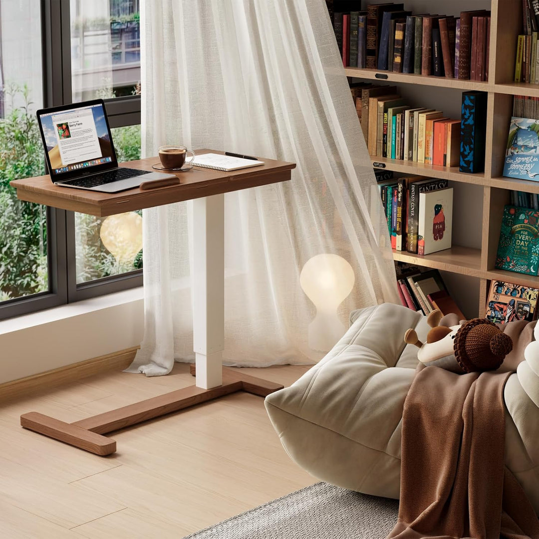 Massivholz-Beistelltisch mit Rollen, mobiler Stehtisch, 80 × 40 cm grosse Tischplatte, verstellbare