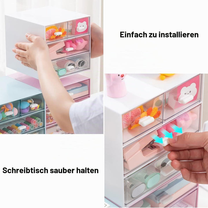 Schreibtisch-Aufbewahrung, Make-up-Aufbewahrungsbox mit 4 Schubladen, Kunststoff, Bürobedarf, Schrei