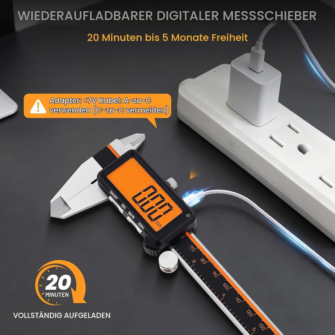 HARDELL Digital Caliper, Rechargeable Digital Caliper with Large Orange Screen - Anti-Glare LCD &amp; AB