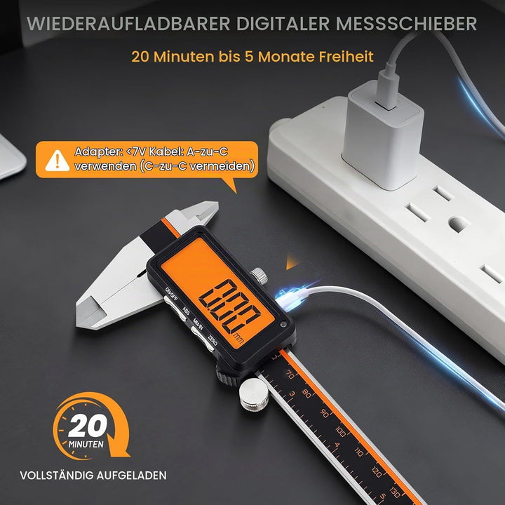 HARDELL Digital Caliper, Rechargeable Digital Caliper with Large Orange Screen - Anti-Glare LCD &amp; AB